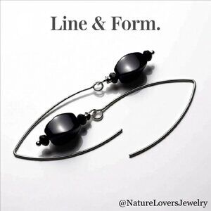 I Got(h) You! Sleek Sassy & Edgy! Twisted Black Onyx FishHook Dangle Earrings